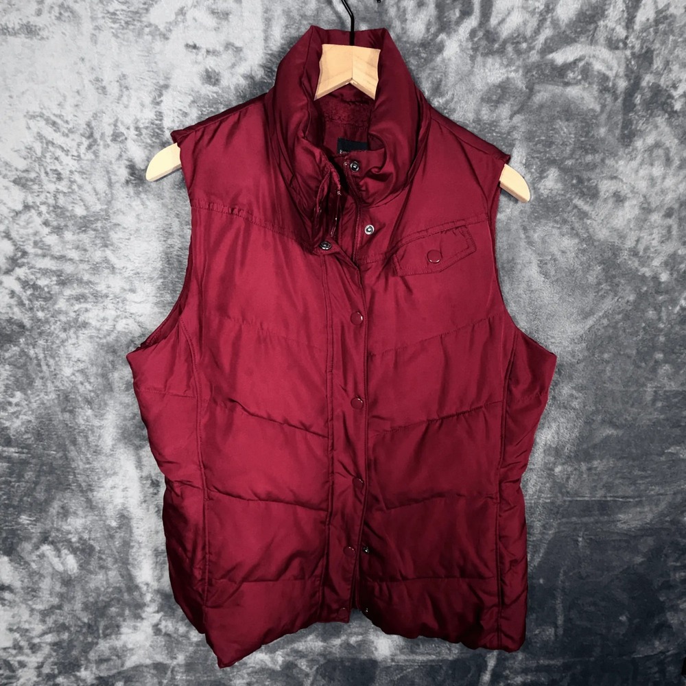 Banana Republic Womens‎ Puffer Vest L Burgundy Sherpa Lined Quilted
